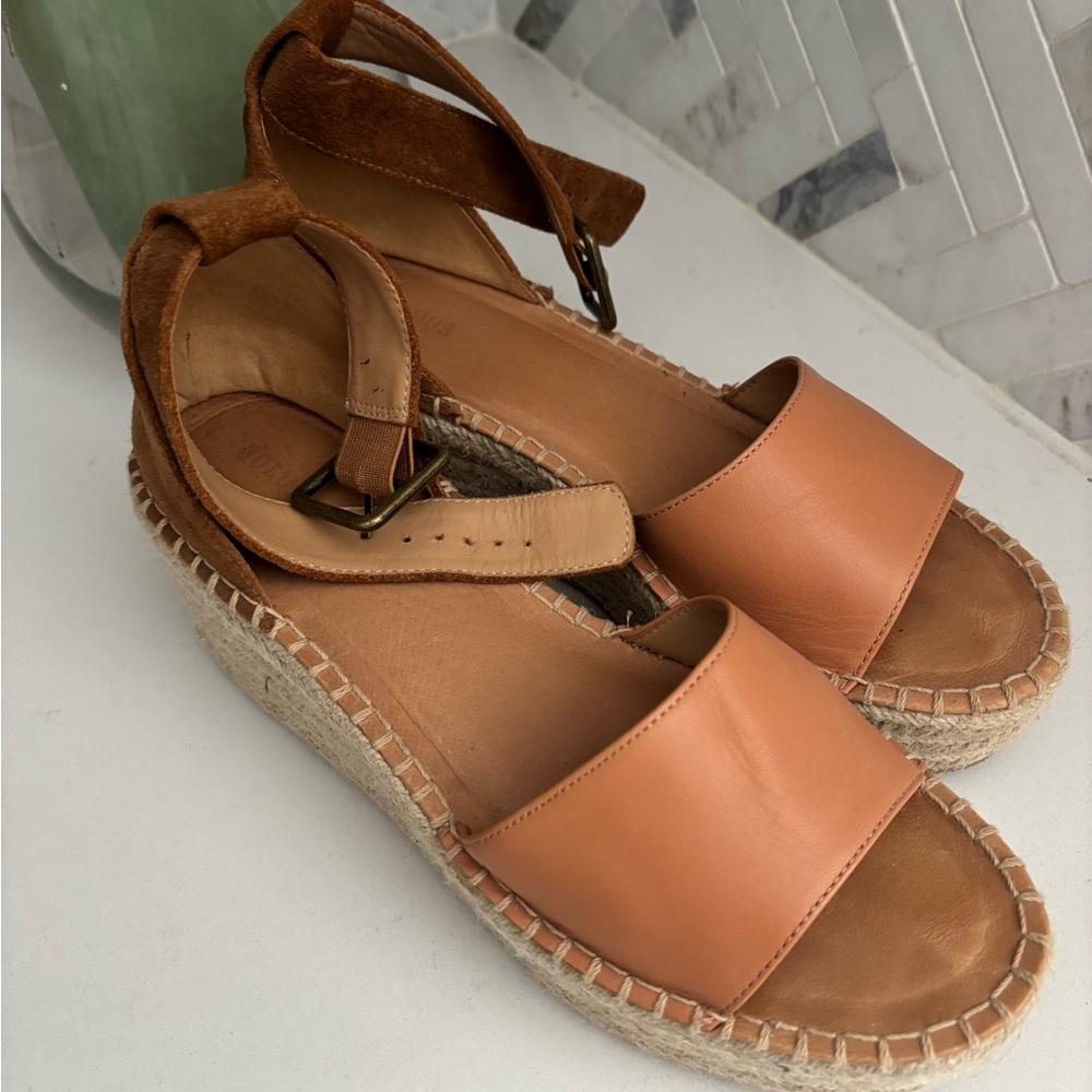 Soludos Tan Leather Wedge Sandals